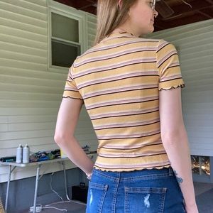 One Clothing Brand - Los Angeles Striped Yellow Crop Top with Scalloped Edge (S)